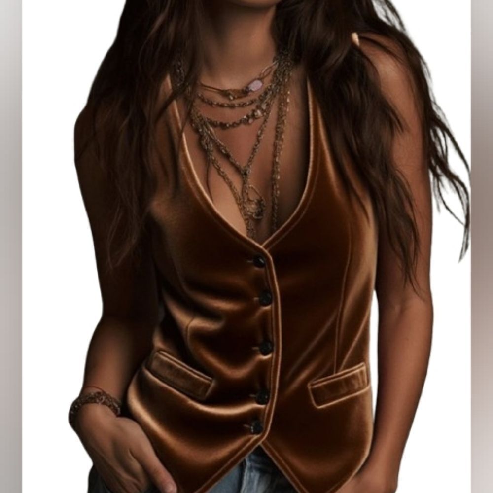 Stylish Velveteen Brown Button-Up Vest